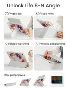 Elegant & Cute Cartoon Pink Gold-Plated Floral Double-Sided Acrylic Transparent Crystal Back Cover, Shock-Resistant And Durable, Suitable For IPad 7th, 8th And 10th Generation (10.2 Inch). It Has A Built-In Pen Slot, Supports Sleep/Wake Function And Multiple Folding Stand Modes. These Make Great Halloween And New Year Gifts. - Multicolor - View 6