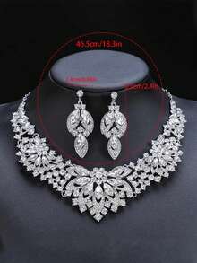 3pcs Set Minimalist Exaggerated European & American Style Zinc Alloy Jewelry Set, Inlaid Rhinestones, Women Necklace, Party Evening Dress Bridal Accessories, Women Accessories - Silver - View 7