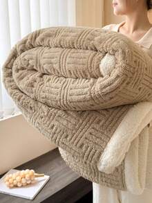 1 pătură dublă caldă, groasă, din tafta jacquard kaki, din fleece sherpa, moale și prietenoasă cu pielea, multi-dimensiune și multifuncțională pentru birou, sufragerie, dormitor