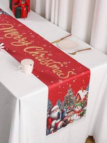 1pc Rustic Christmas Table Runner 35x180cm Santa Claus&Snowman Pattern Polyester Table Cover For Indoor/Outdoor Christmas Parties Supplies, Events, Festive Kitchen Dining Room Table Decorations Merry Christmas Decor 2025 Farmhouse Home Decor - Multicolor - View 5