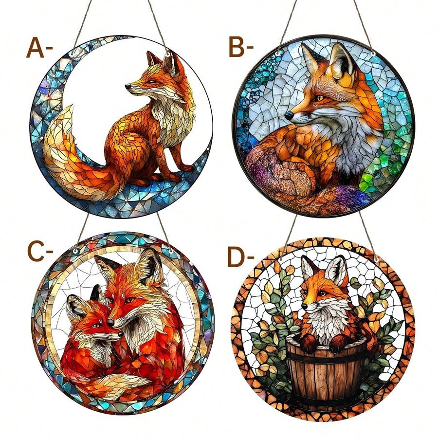 1 Piece, Red Fox Moon Catcher, Garden Light Catcher, Acrylic Painted Hanging Ornaments, Animal Theme Room Decoration, Party Decoration, Window Decoration, Birthday Gift, School, Office, Porch, Wall Art, Ideal Gift - Acrylic-round - View 1