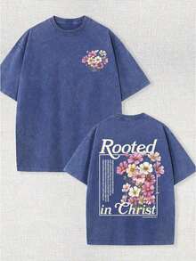 Summer TopsWomen's Summer Printed T-Shirt, Iced Coffee And Sunshine Pattern, Casual Style, Comfortable Cut, Daily Wear, Fashion Design, OOTD Recommend - 寶藍色 - 查看 1