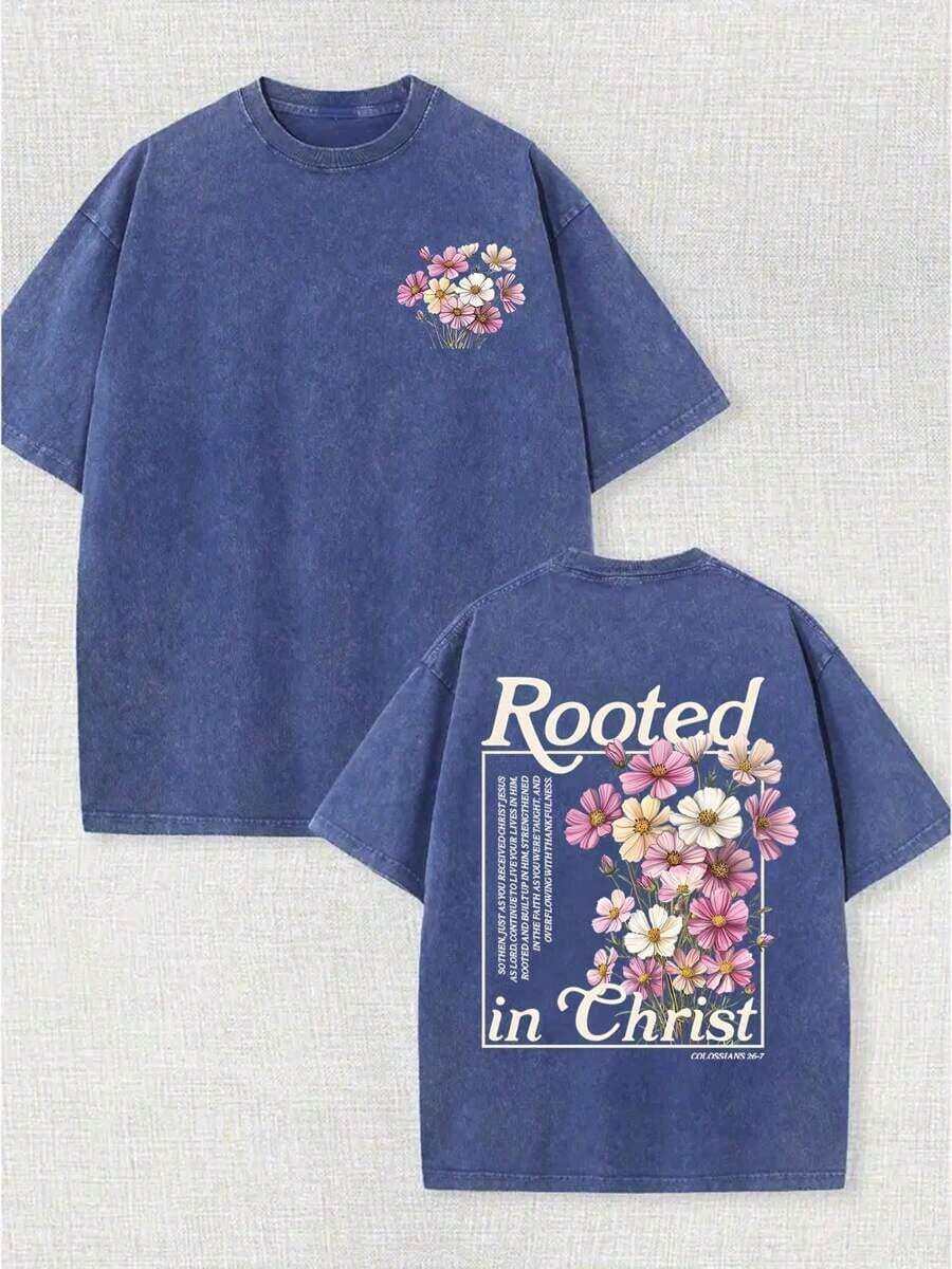 Summer TopsWomen's Summer Printed T-Shirt, Iced Coffee And Sunshine Pattern, Casual Style, Comfortable Cut, Daily Wear, Fashion Design, OOTD Recommend - 寶藍色 - 查看 1