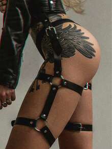 1件装女士黑色PU皮革腰带腿套时尚可调节身体束缚配饰，适合日常使用、情侣约会、万圣节 - 黑色 - 查看 3