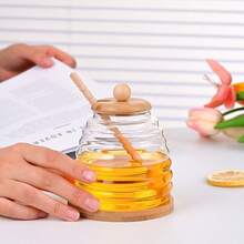 1pc Japanese-Style Glass Honey Storage Jars With A Glass Stirring Rod And A Cute Bee Decoration. Can Be Used To Store Coffee Beans, Honey, Candies, And Spices. A Unique Birthday Gift, Mother's Day Gift, Or Christmas Gift.