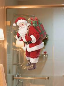 1pc Santa Claus Window Stickers - Static Attachment Christmas Holiday Decorations With Gifts, Residue Free Removable Home Door Glass Stickers - Easy To Apply PVC Christmas Decorations (30.48x40.64cm), Indoor Snowy Winter Scene - Multicolor - View 3