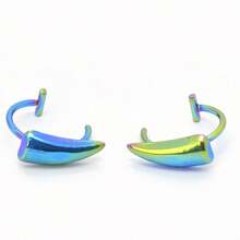 2pcs Stainless Steel Fashionable And  Personality Fangs Lip Rings Halloween Accessories Fake Lip Rings Wolf Tooth Shape - 黑色 - 查看 6