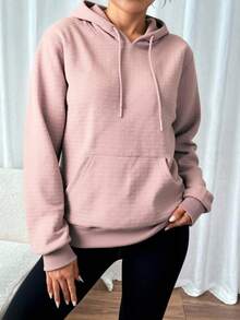 Capucha con estampado de cuadros con cordón con bolsillo de canguro