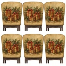 2/4/6 peças, capas de cadeira de linho estampadas com estampa de presente de Natal, adequadas para decoração de Natal, decoração diária para casa, sala de estar, sala de jantar ou jardim, festas de fim de ano em restaurantes de hotéis, capas de almofada de assento de cadeira de poliéster lavável - Multicolorido - Ver 14