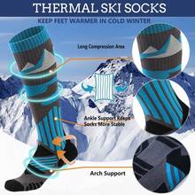 2-Pairs Thicken Warm Ski Socks , Over The Calf Non-Slip Cuff For Men & Women, Winter Sport Socks For Cycling, Hiking, Running