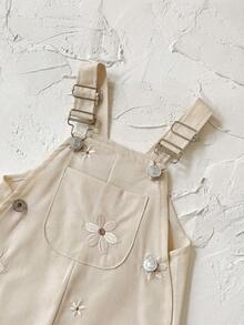 Baby Girls' Casual All-Over Embroidered Floral Light Blue Suspender Pants, Summer - Apricot - View 11