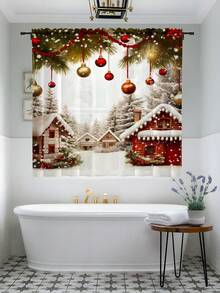 1pc Christmas Decorative Sheer Curtain, Suitable For Bedroom, Living Room, Autumn Decoration, Christmas Balloon, Snowflake, Christmas Tree, Christmas Ball, Christmas Print Window Curtain, Rod Pocket Print Curtain For Bedroom, Office, Kitchen, Living Room, Home Decor, 100g/㎡ Christmas Decorations Room Decor Christmas Decorations Home - Multicolor - View 7