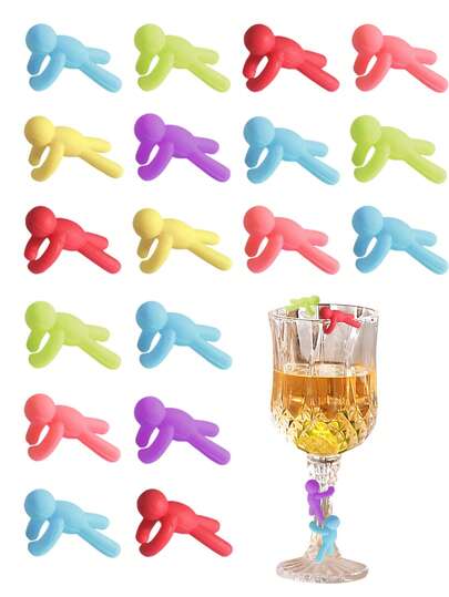 6 marcadores para taças de vinho, etiquetas para copos, etiquetas criativas de silicone em formato humanoide para taças de vinho, marcadores reutilizáveis para garrafas de vidro para festas e decoração de bar - Silly For Man Labels