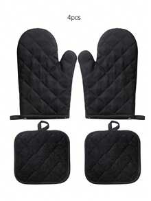 2pcs/4pcs Black Oven Mitts And Pot Holders Set, Polyester Printed, Thick Heat Resistant Baking Gloves, Suitable For Kitchen, Dining Room, Living Room - Black - View 11