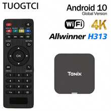 TUOGTCI Mini TV Box, Allwinner H313 TX1 Android 10 Smart TV Box - Reproductor multimedia 4K Ultra HD con CPU H313 de cuatro núcleos, Wi-Fi 2.4G y Ethernet, control parental, control remoto y fuente de alimentación, diseño compacto para mini TV, Smart TV doméstico, dispositivo de transmisión de video, componentes de alta calidad