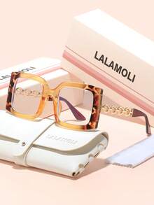 LALAMOLI LALAMOLI Oversized quadratische Brille ohne Sehstärke, Metallkettenbrille, geeignet für den täglichen Gebrauch und als Weihnachtsgeschenk, Cut-Out