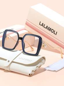 LALAMOLI LALAMOLI Oversized quadratische Nicht-Verschreibungsbrille mit gebogenen Bügeln und Perlendekor, geeignet für den täglichen Gebrauch und als Geschenk