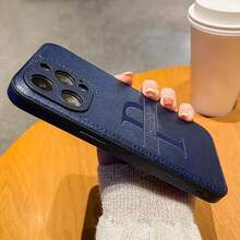 定制手机壳适用于 17 16 15 14 13 12 11 Pro Max 17 Air 16 15 14 Plus 兼容三星 Galaxy S25 S24 S23 S22 Ultra Plus 个性化首字母姓名壳 3D DIY 雕刻金色字母烫印技术皮革后盖奢华经典商务 PU 皮套节日礼物送给爱人朋友家人自己 - 藍色 - 查看 6