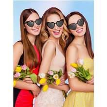 10只/套 时尚心形派对眼镜，复古心形眼镜，新娘婚礼眼镜，婚宴眼镜，女士复古别致心形眼镜，适合购物、户外旅行和派对佩戴 - 黑色 - 查看 3