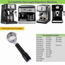 Porte-filtre sans fond de 51 mm à 2 oreilles pour Delonghi EC200 EC221 ECO310 EC330 EC152, accessoires de remplacement de panier-filtre pour machine à café/expresso en acier inoxydable avec poignée en bois/ABS
