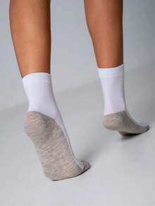 5/10 pares de calcetines de media caña blancos lisos para mujer, cálidos, transpirables, suaves y cómodos de algodón, adecuados para otoño/invierno, uso diario, deportes, oficina