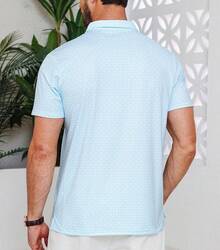 Mens Golf Shirt Short Sleeve Dry Fit Print Moisture Wicking Performance Patterns Collared Polo Shirt With Pocket-2025 - Sky Blue - View 2
