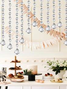 Eleganckie kryształowe koraliki w girlandzie z diamentowymi pryzmatami w kształcie żyrandola – lśniące, przezroczyste, ośmiokątne koraliki akrylowe na Boże Narodzenie, wesele, walentynki – lekki i odblaskowy łańcuch z kamieni szlachetnych do dekoracji centralnych, drzwi i choinek, koraliki do wyrobu biżuterii