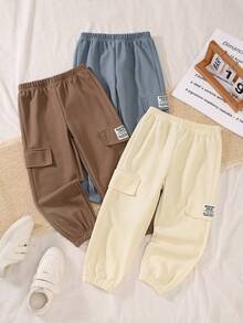 3pcs/Set Boys' Multi-Color Casual Cargo Pants, Young Boy Drawstring Trousers For Spring/Autumn - Multicolor - View 11