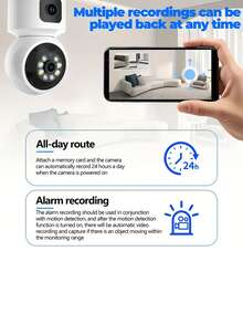 FHD Wireless Security Camera With Pan Tilt Zoom Function, Dual Lens Dual Screen, Intelligent Tracking And Voice Alarm - Full-Color Day/, USB Power Supply, Dual Channel Audio Intercom, 1 Device Equals 2 Devices, Monitoring And Viewing From 2 Different Angles