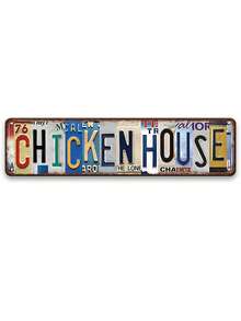 1pc Vintage Farm Metal Tin Sign, Chicken House Wall Sign, Chicken Crossing Metal Wall Sign, Henhouse Wall Plaque, Rustic Wall Decor For Farm, Farmhouse, Yard, Porch, Home, Henhouse, Chicken House, Outdoor, Farmhouse Decoration, Farm Wall Hanging Plaque, 4x16 Inch