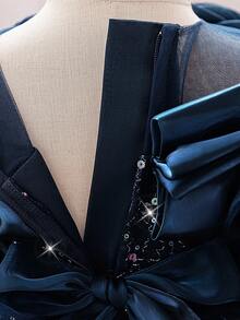 Baby Girls Sequin Mesh Cute Birthday Princess Dress, Suitable For Party, Celebration, Outing, Does Not Include Headband - Navy Blue - View 10