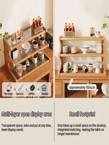 1 Piece Bamboo Storage Rack With Stylish Lacquered Design Multi-Tier Bamboo Countertop Display Rack - Great For Storing Cups, Books And Spices - Great For Kitchen, Living Room Or Office Decor, Office Organization | Modern Bookshelf Designs | Durable Bamboo Bookshelf, Bamboo Bookshelf - Brown - View 9