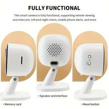 1-2pcs 1080P Full HD WiFi Smart Mini Home Security Camera, With Voice Intercom, Night Vision, Motion Detection Alarm And Remote Mobile Viewing - USB Powered, Suitable For Indoor/Outdoor Monitoring System, Motion Detection Alarm System | Stylish White Camera, Suitable For Indoor, Outdoor, Home, Office, Small Camera - Black and White - View 5