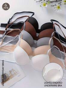 Conjunto de 5 sujetadores de unicolor con aros para mujer - Multicolor - Ver 1