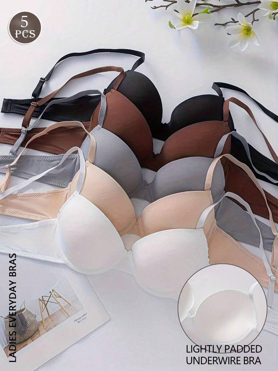 Conjunto de 5 sujetadores de unicolor con aros para mujer - Multicolor - Ver 1