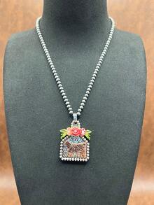 1pc Vintage Western Style Faux Pearl CCB Beaded Chain/Iron Chain, Cow Pendant Necklace, Versatile Short Length, Suitable For Casual Outfits, All Seasons Jewelry, Suitable For Women & Girls To Match Daily Clothes, Party Accessories, Jewelry Gift For Family/Friends/Yourself - Western Cowboy Style - View 10