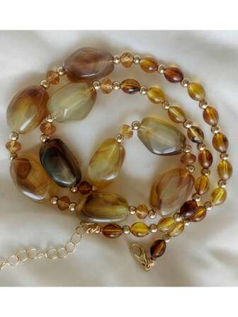 Bohemian Fashion Pearl Gradient Dual-Tone Long Necklace (Batch May Have Slight Variations)
