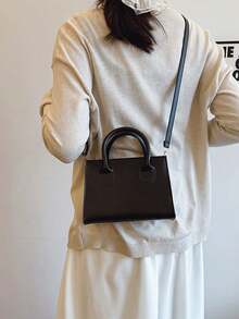 Solid Color Pu Handbag, Simple Casual Small Square Bag, Commuter Mini Shoulder Bag, Fashionable Crossbody Bag For Outings - Black - View 5