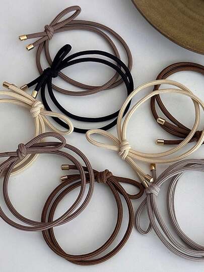 5/10pcs Women's Double-Layer Seamless Hair Tie, Coffee-Toned Bow Hair Scrunchies, Suitable For High Ponytail, Low Ponytail, Bun Hairstyles, Daily Wear, Shopping, Travel, Home, School, Back To School, Teachers, Valentine's Day, Hair Accessories ,Ponytail Holders ,Hair Elastics ,Hair Rubber Bands ,Hair Rope