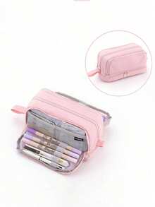 Estojo de lápis grande e multifuncional para estudantes, estojo portátil para canetas, caixa organizadora, presente para material escolar e de escritório, estojo de viagem, presente de volta às aulas para meninos e meninas, presente para mães, especial de Halloween, estilo universitário infantil - Multicolorido - Ver 4