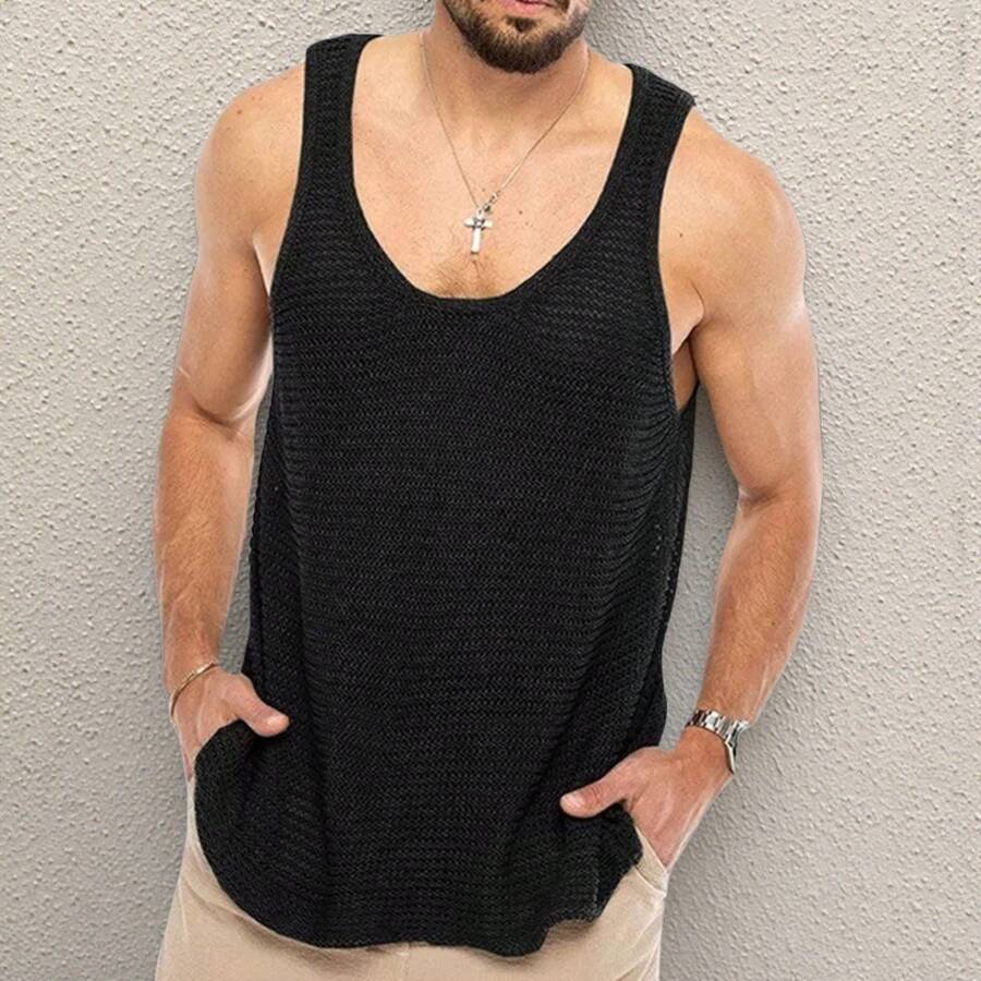 Summer New Men's Wear Solid Color Loose Sleeveless Knitted Shirt Woolen Breathable Sports Vest