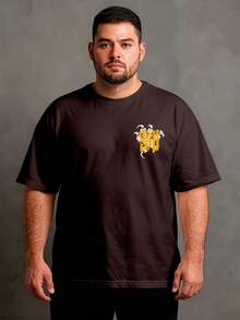 Camiseta Plus Size Masculina GG ao G5 Modelagem Solta Estampa Casual Conforto e Estilo - Marrom - Visão 2