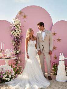 Arche de fond, 1,5 m, 1,8 m, 2 m, 2,2 m Housse d'arche de mariage à 2 côtés en tissu élastique. Tissu d'arche de dôme pour décoration de stand de mariage - Rose (support non inclus, seul le tissu de fond)