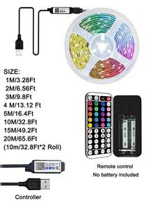 1pc 3.28ft-65.6ft Smart RGB LED Strip Lights, Color Changing Music Sync LED Tape Lights With 44-Key Remote & App Control, Dimmable, Suitable For Bedroom, Living Room, TV Backlight, Kitchen, Bar, Gaming Room, Valentine's Day And Party Decoration - Multi-color light - View 5