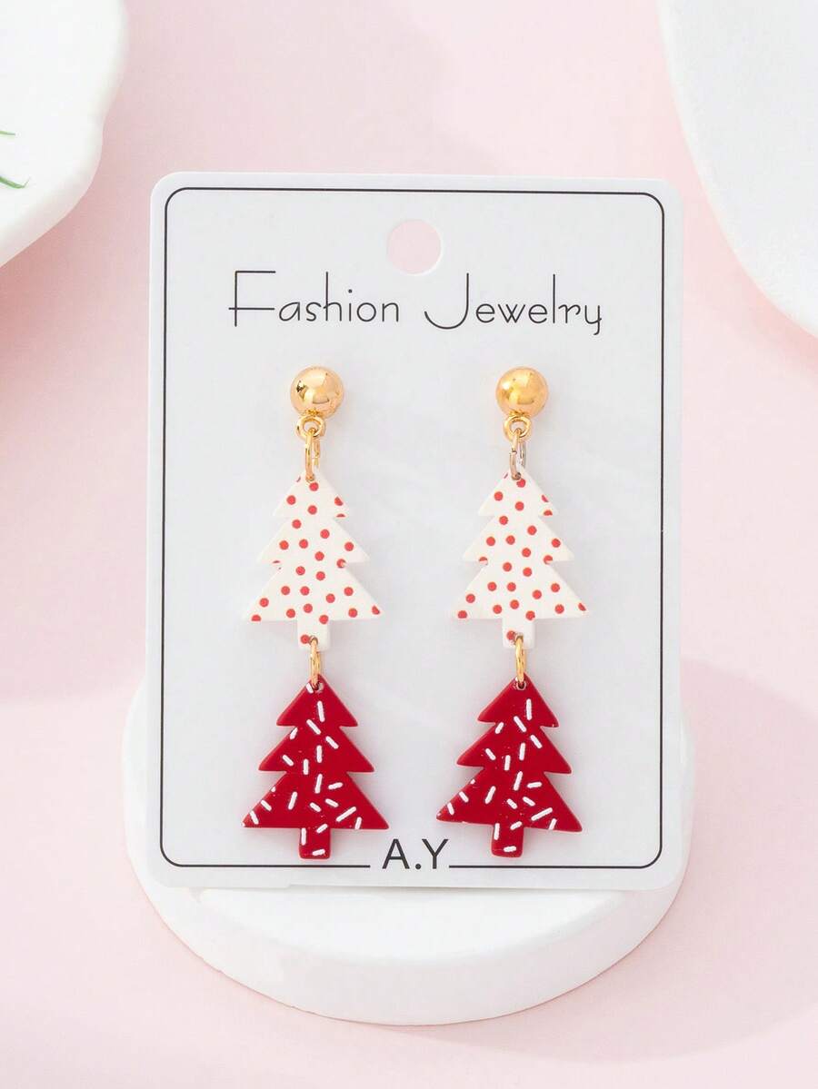 1 Pair Christmas Colorful Christmas Tree Enamel Faux Soft Pottery Design Women Fashion Jewelry Earrings, Perfect Gift For Holiday Parties - Multicolor - View 1