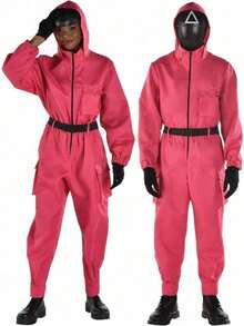 Men's Pink Squid Soldier Halloween Costume | Adult Military Cosplay Outfit With Tentacle Details, Horror Theme Party Uniform | Medium Size Breathable Fabric For Role Play, Comic Con & Halloween Events