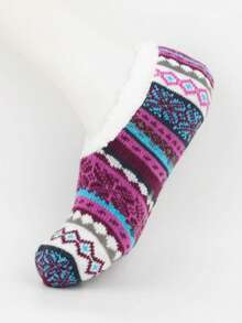 1双女士复古仿羊羔绒拖鞋袜，防滑家居拖鞋，保暖内里，适合室内/睡眠穿着，冬季 - 查看 4