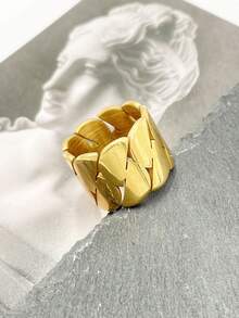 Mazuer 1pc 18K Gold Plated Stainless Steel Vintage Geometric Ring, Elegant & Chic Design, Suitable For Daily Wear, Party, Mother's Day, Date, Travel, Gift