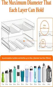 Lifewit Stackable Water Bottle Organizer For Cabinet, Kitchen Pantry Organization And Storage, Plastic Fridge Wine Racks, Tumbler Travel Cup Holder, 2Pack, Hold 6 Bottles