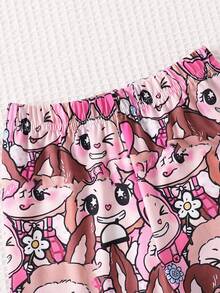 Pajama Set Young Girl Cute Cartoon Rabbit Print Girls Pyjama Set Casual Comfortable Round Neck Long Sleeve Home Clothes Two Pieces Set